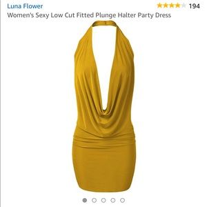 Women’s low cut fitted plunge halter party dress